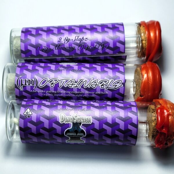 Mendoja Farms x Dino Squish Unobtainable 'Slapz + Alimony' Cold Cure Rosin Donut Preroll